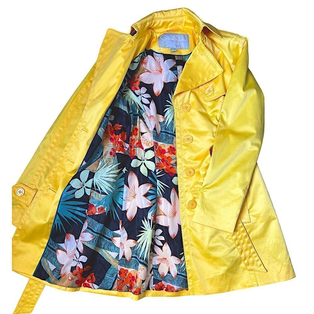 JESSICA SIMPSON Chic Shiny Yellow Color Trench Coat Size S. - Picture 7 of 9